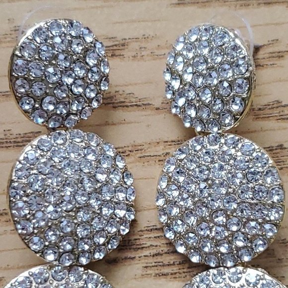 NWOT White Crystal and Clear Silver Disc Goldtone Dangle Earrings - Picture 3 of 6